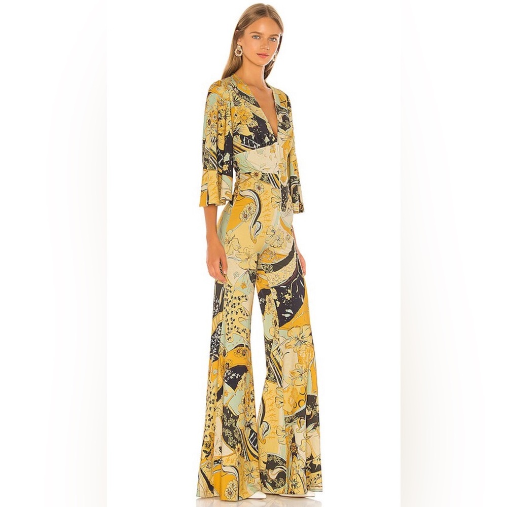 Revolve FREE PEOPLE YELLOW NIGHT FEVER JUMPSUITS SIZE medium
